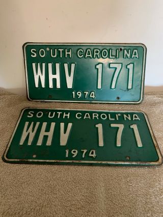 Vintage Pair South Carolina License Plate 1974 Paint Whv - 171