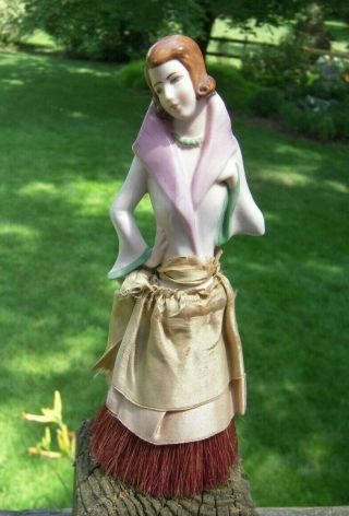 Vintage Porcelain Half Doll And Clothes Brush
