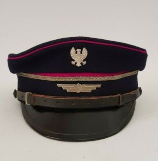 Vintage Old Poland Polish Railway Train Driver Uniform Visor Hat Peaked Cap