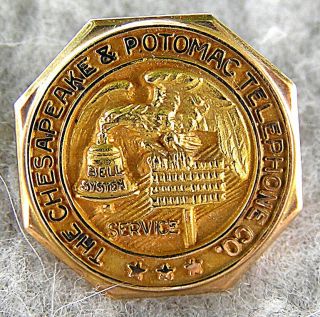 Chesapeake And Potomac Telephone Company C&p Service Pin 15 Years 10k Gold