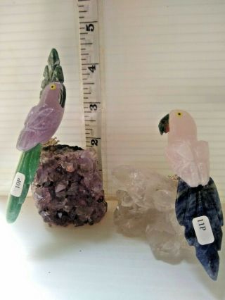 Hand - Carved Brazilian Stone Birds Made From Amethyst And Various Other Semi -