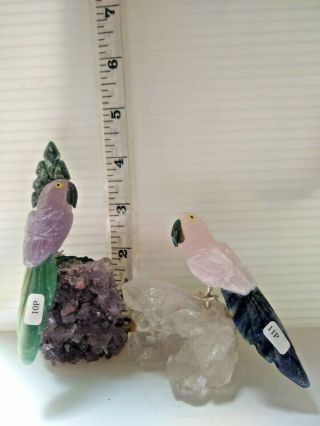 Hand - carved Brazilian STONE BIRDS made from amethyst and various other semi - 2