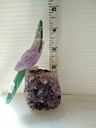 Hand - carved Brazilian STONE BIRDS made from amethyst and various other semi - 3