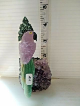 Hand - carved Brazilian STONE BIRDS made from amethyst and various other semi - 4
