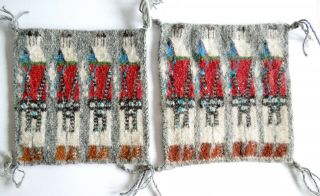 (2) Navajo Miniature Rug 4.  2 X 4.  1 Inch Weaving Eight Yei Total Pictorial Yei