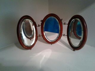 50 Off Antique Oval Wood Tri Fold Shaving Mirror