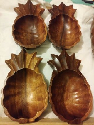 Vintage 7 Piece Monkeypod Wood Hand Carved Pineapple Design Salad/Fruit Bowl Set 4