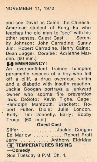 1972 Tv Listing Emergency Series Episode 