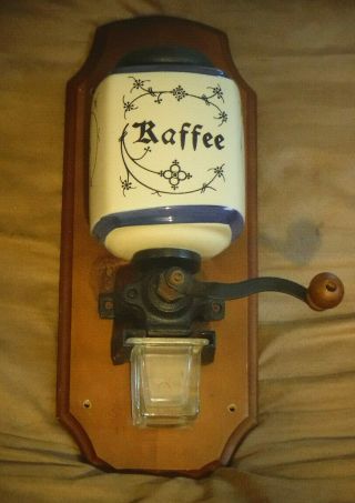 Antique German Wall - Mounted Coffee Grinder Mid Century