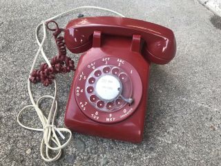 Vintage At&t Red Rotary Dial Telephone Desk Phone Hot Line 1956 Rare