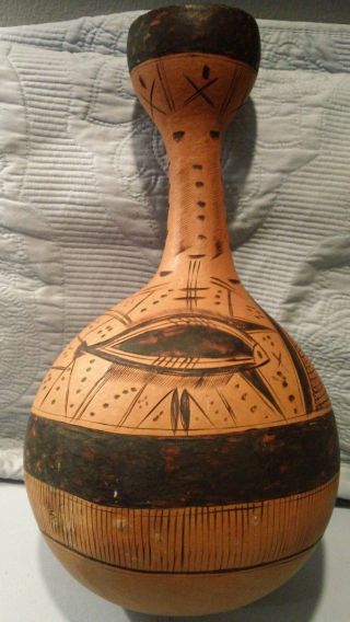 Water Jar Carved From Gourd And Painted By North American Indian Artist - Huge