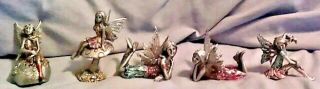 Vintage 5 Miniature Pewter Fairy Colorful Statue Collectible Fairy Figures