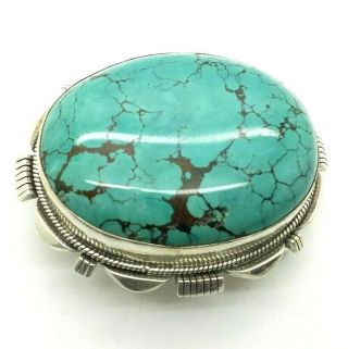 Navajo Design Oval Turquoise Sterling Silver 925 Belt Buckle 134g Rey438