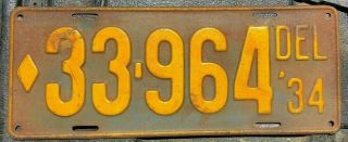 1934 Delaware License Plate 34 Del Passenger