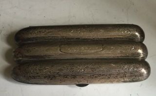 Antique Military Engraved Sterling Silver Triple Cigar Case Holder