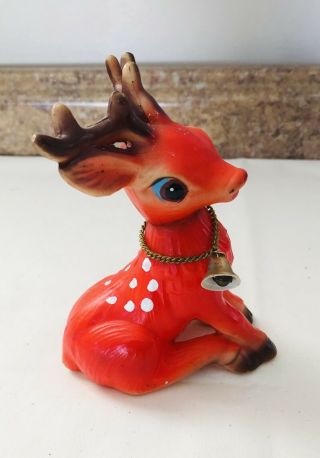 Rare Vintage Red Pink Plastic Soft Rubber Christmas Reindeer Bell Japan 5 1/4”