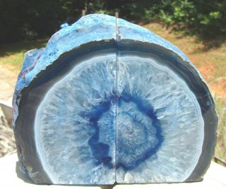 Agate Geode Blue Bookends - Exc Colors - Great Patterns - 3 Lb 9 Ounces -