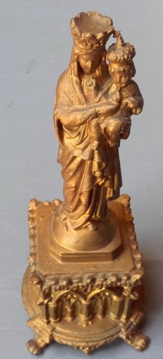Antique French Statue Virgin Mary Madonna Our Lady Metal figurine Shrine Icon 2