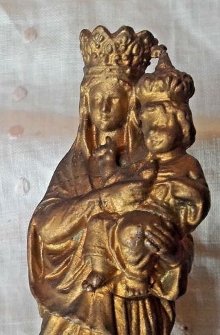 Antique French Statue Virgin Mary Madonna Our Lady Metal figurine Shrine Icon 3