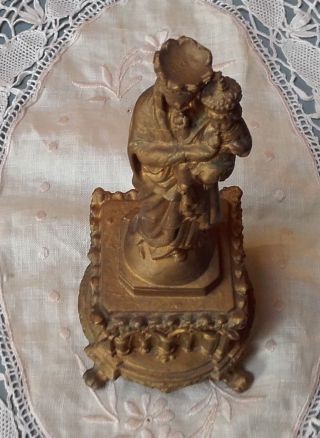 Antique French Statue Virgin Mary Madonna Our Lady Metal figurine Shrine Icon 4