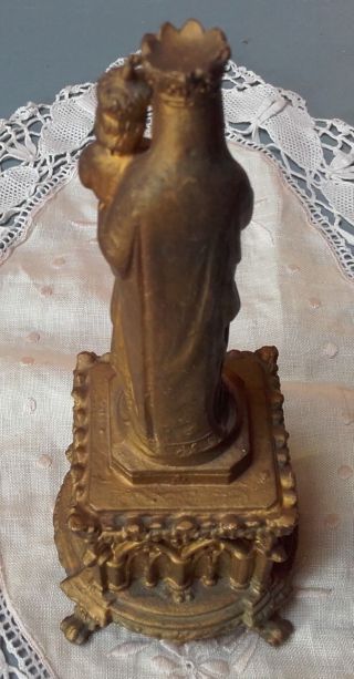 Antique French Statue Virgin Mary Madonna Our Lady Metal figurine Shrine Icon 7