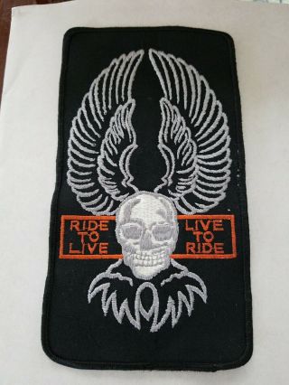 Vtg 80’s Harley Davidson Patch Ride To Live,  Live To Ride Skull 9 " X 4 3/4 "