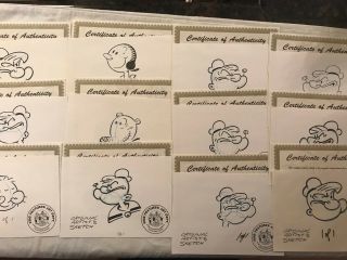 1996 Card Creations Premium Popeye 11 Different Sketch Cards With 