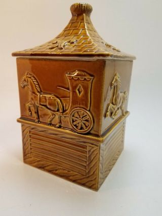 Vintage Cookie Biscuit Jar Horse Carriage Weather Vane Barn Cupola Enesco Japan
