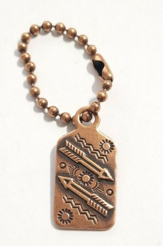 Vintage Mexico Arrow Key Chain Fob Solid Copper Bell Trading Post