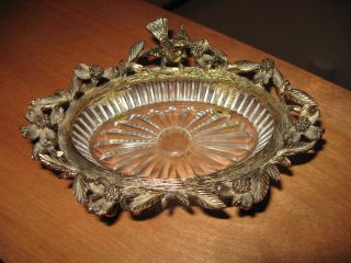 Vintage Ornate Gold Colored Metal/glass Soap Dish