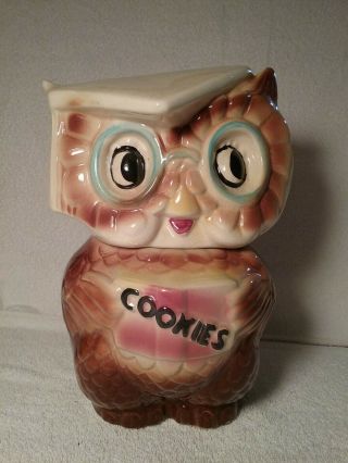 1958 American Bisque Collegiate Owl Vintage Cookie Jar Marked Usa
