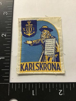 Vtg Karlskrona Sweden Travel Souvenir Sew - On Patch Flag Crest Emblem Badge