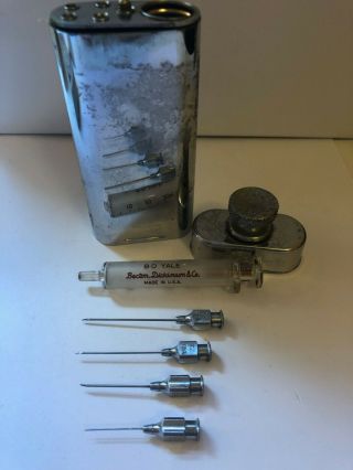 Vintage B - D Yale Beckton Dickinson & Co.  Syringe And Needle Kit In Metal Case