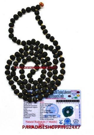Black 7 Mukhi Rudraksha Mala Seven Face Rudraksh Rosary Java Bead Lab Certified