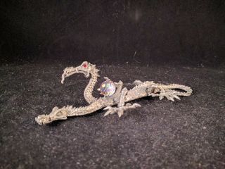 Rare Vintage Pewter Sculpture Two Headed Dragon Crystal