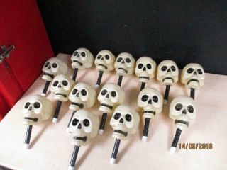 Vintage 16 Skeleton Head Blow Mold Lights On Stakes - Great For Yard Pathway