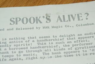 Spooks Alive (vintage 1970s,  Mak Magic) - - Floating Borrowed Hanky Tmgs