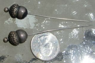 Two Gorgeous Antique Sterling Silver Acorn Hat Pins Victorian?