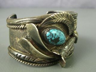 Old Pawn Navajo Yaqui Cast Sterling Turquoise Cuff Bracelet 110 Grams Heavy 9
