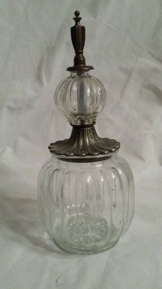 Mid Century Modern Vintage Clear Glass With Metal Covered Jar Dish Candy