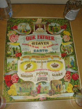Vtg/antique Our Father Print.  Ten Commandments And Lord 