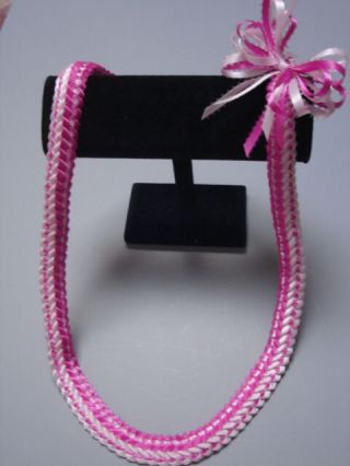 Hawaiian Double Braid Ribbon Lei Luau Hot Pink Lt Pink