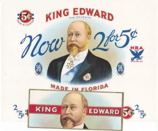 2 Old Cigar Box Label,  King Edward,