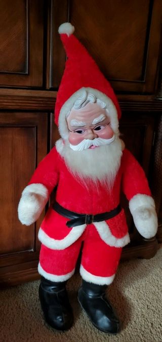 Vintage Plush Santa Claus 39” Tall Rubber Face