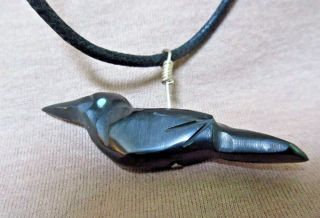 Native American Zuni Jet And Turquoise Raven Fetish Necklace Jn339