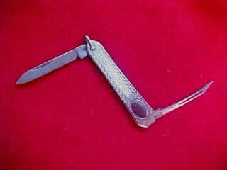 Antique Smoking Tobacco Pipe Cleaner Fob Marked 10k White Gold Mono.  J