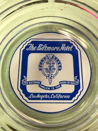Vintage The Biltmore Hotel,  Los Angeles,  Calif Glass Ashtray 6”Diameter 2