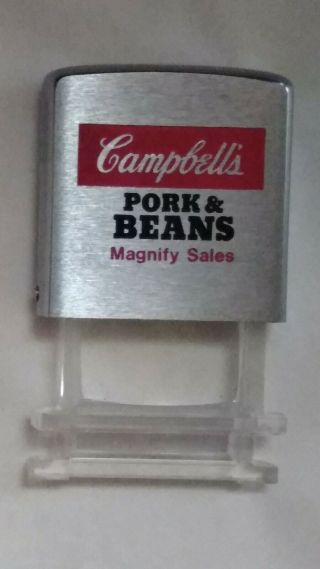 Rare Zippo Campbells Pork And Beans Advertising Salesman Sample Magnifier