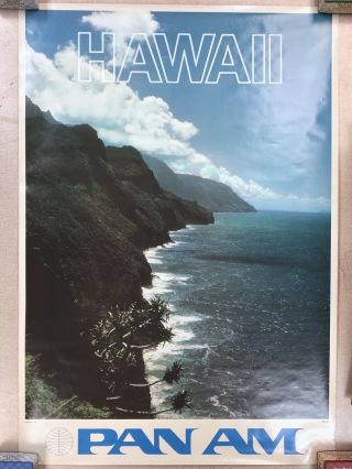 Pan Am Hawaii Travel Poster Tropical Island Beach Surf Palm Ocean 25x36 Vintage