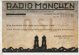 1948 Qsl: Radio München,  Munich,  West Germany " Kein Sender Der Militärregierung "